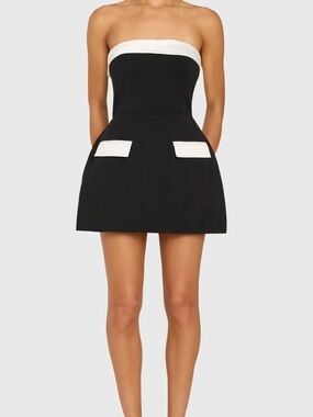 Amanda Uprichard Black and White Strapless Mini Dress